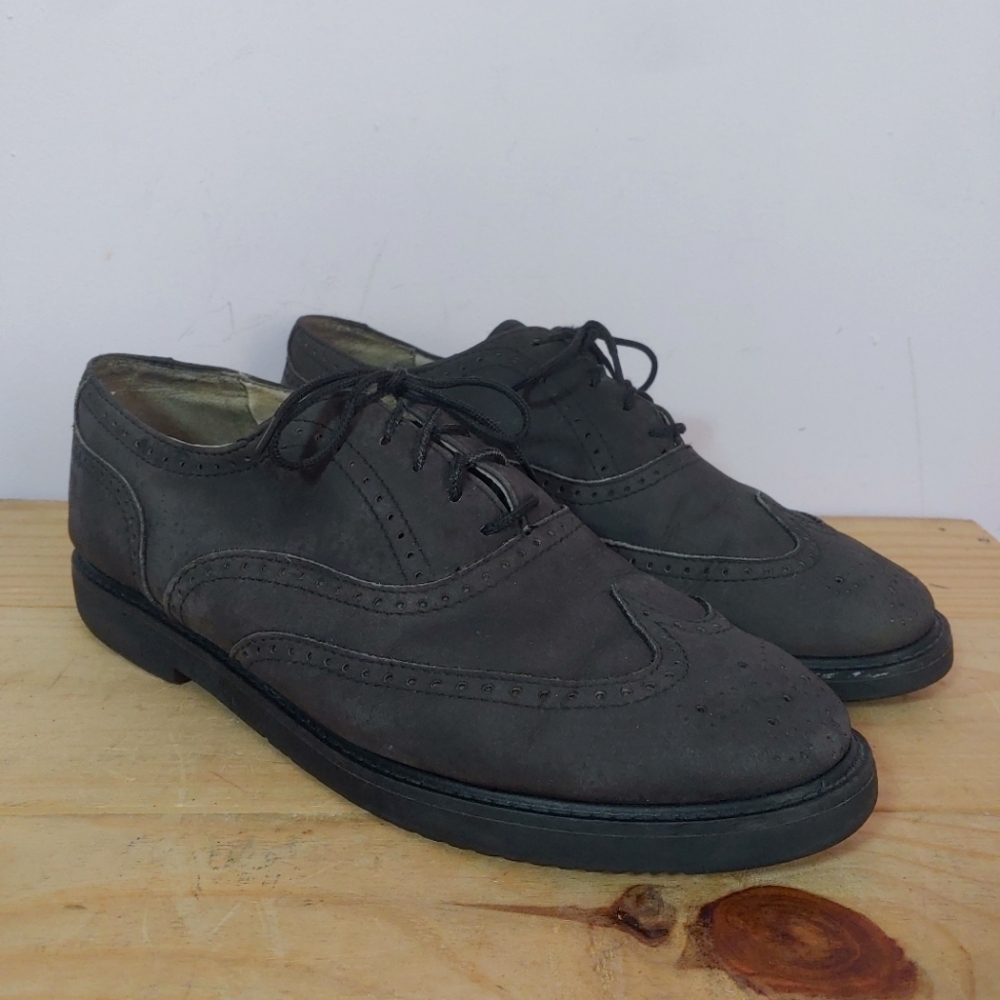 Vintage Roots Grey Leather Wingtip Derby Shoes Men's Size 10 US